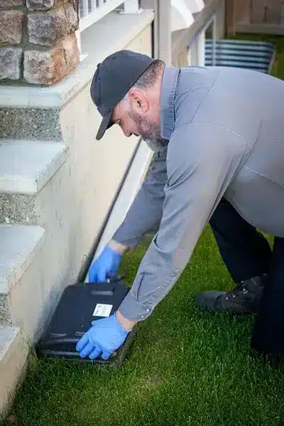 Installing_mouse_bait_box_Calgary Installing a pest bait box
